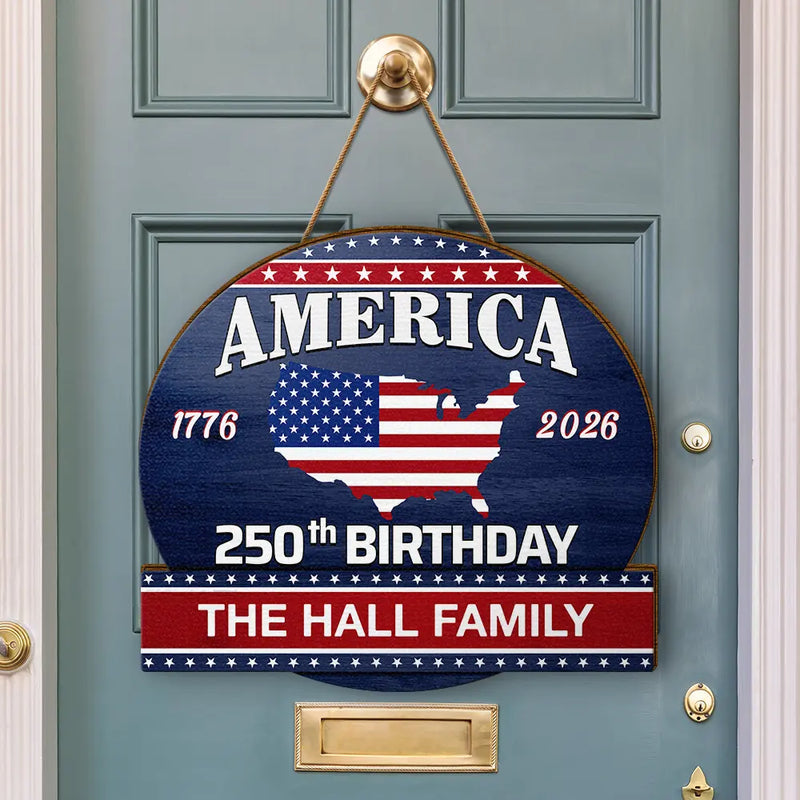 America 250th Anniversary US Semiquincentennial Birthday - Personalized Custom Shaped Wood Sign