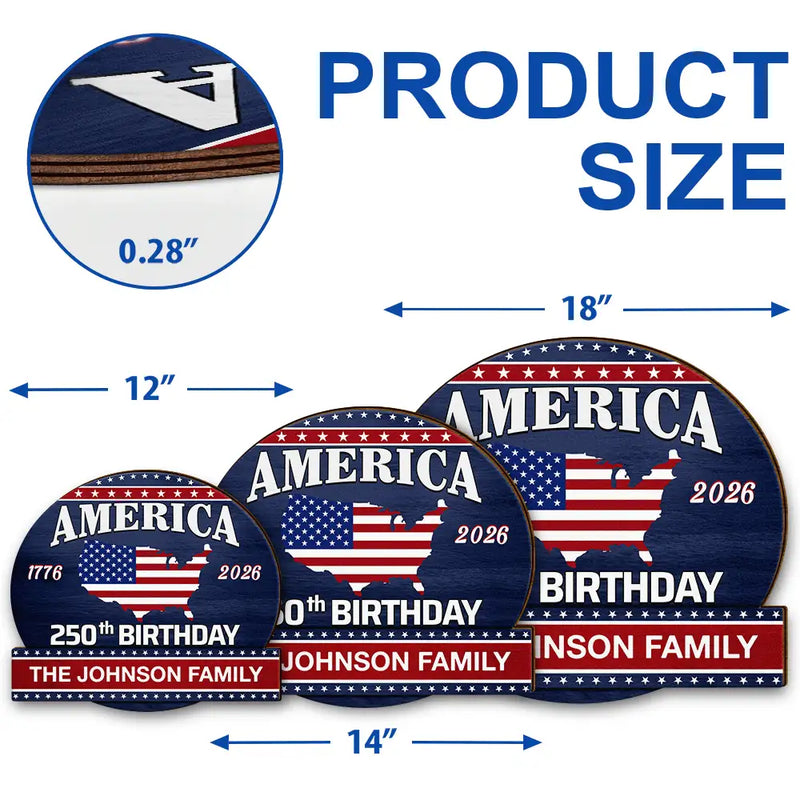 America 250th Anniversary US Semiquincentennial Birthday - Personalized Custom Shaped Wood Sign