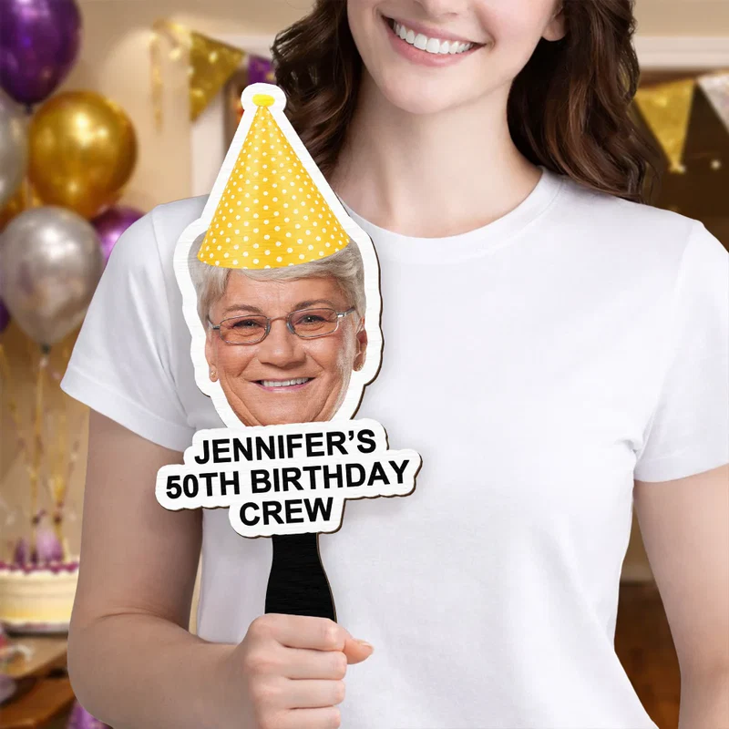Custom Photo Funny Birthday Crew - Personalized Handheld Fan