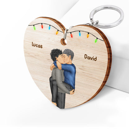 Kissing Couple Forever Yours - Gift For Couples - Personalized Wooden Keychain