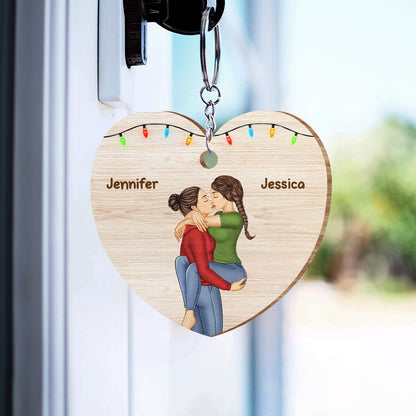 Kissing Couple Forever Yours - Gift For Couples - Personalized Wooden Keychain