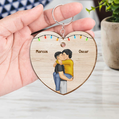Kissing Couple Forever Yours - Gift For Couples - Personalized Wooden Keychain