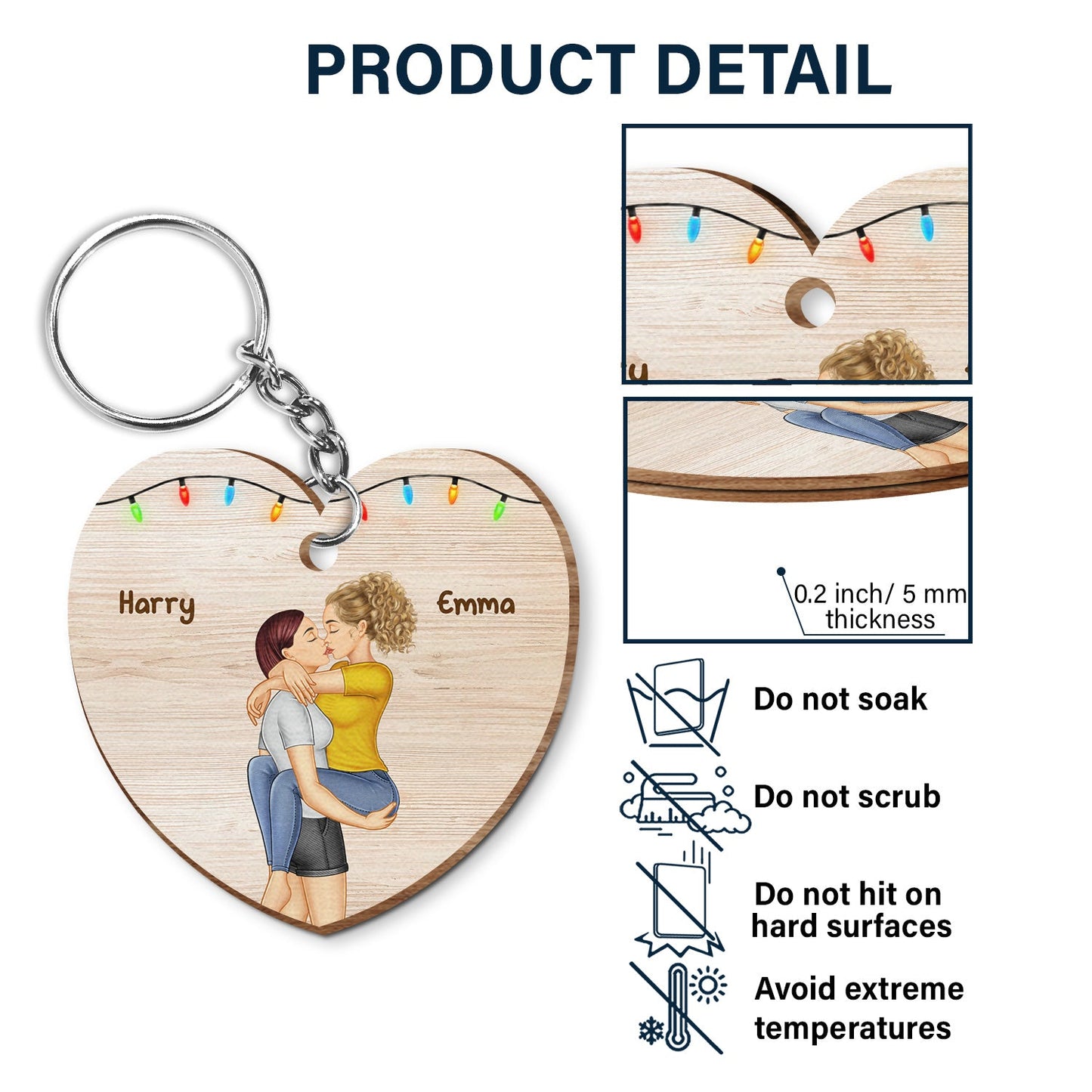 Kissing Couple Forever Yours - Gift For Couples - Personalized Wooden Keychain