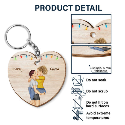 Kissing Couple Forever Yours - Gift For Couples - Personalized Wooden Keychain