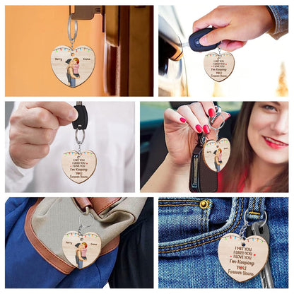 Kissing Couple Forever Yours - Gift For Couples - Personalized Wooden Keychain