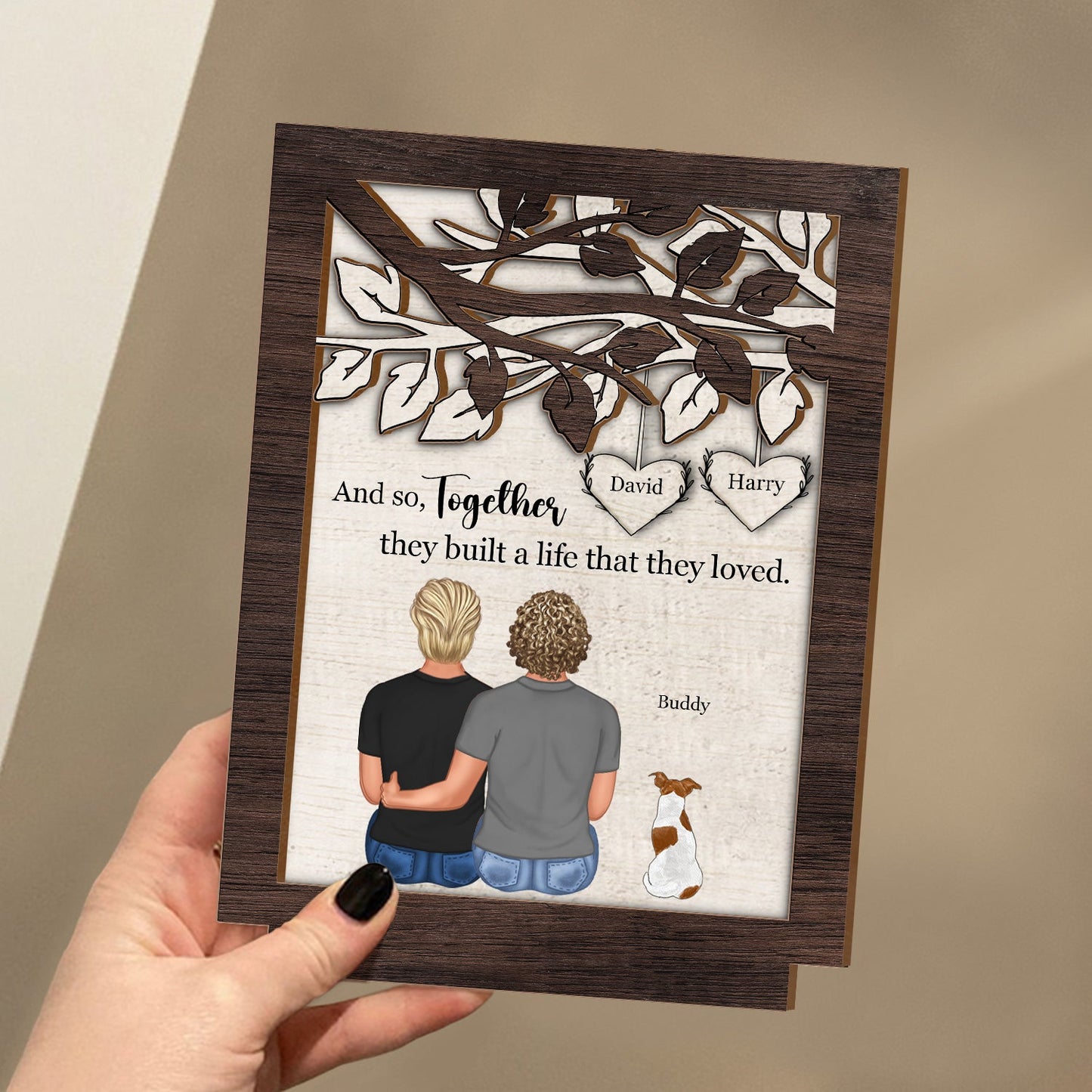 Pet Lovers Together They Built - Gift For Couples - Personalized Custom Shaped 2-Layered Wooden Plaque