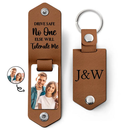 Custom Photo Drive Safe - Gift For Couples - Personalized Leather Photo Keychain