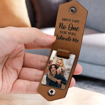 Custom Photo Drive Safe - Gift For Couples - Personalized Leather Photo Keychain