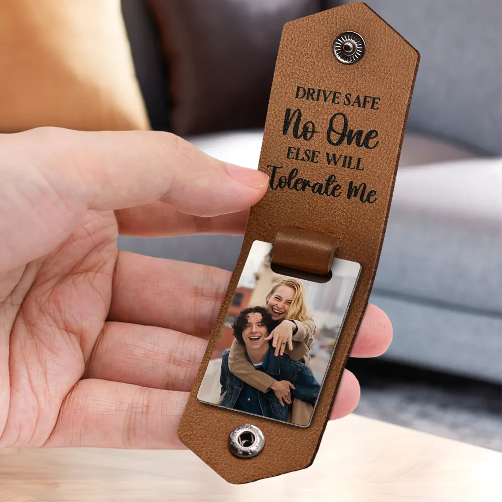 Custom Photo Drive Safe - Gift For Couples - Personalized Leather Photo Keychain