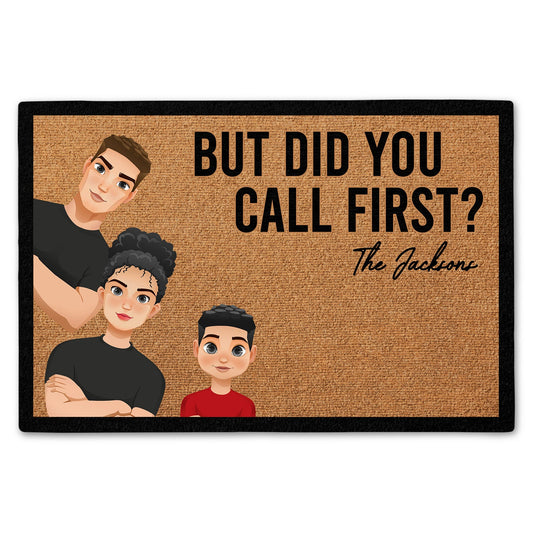 Flat Art Couple Did You Call First - Gift For Family - Personalized Doormat