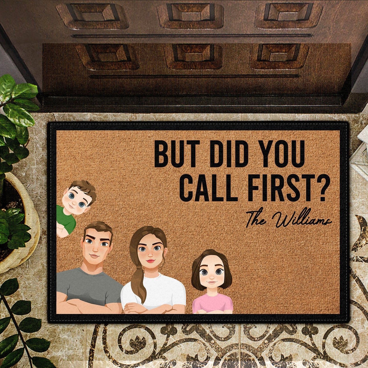 Flat Art Couple Did You Call First - Gift For Family - Personalized Doormat