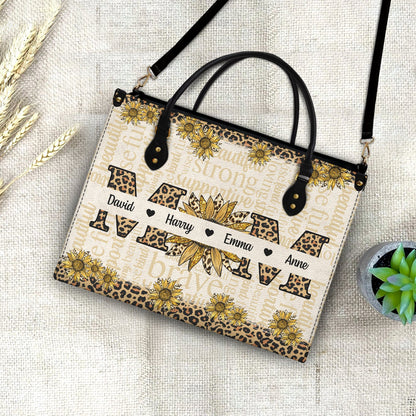 Sunflower Mom - Gift For Mother - Personalized Leather Bag