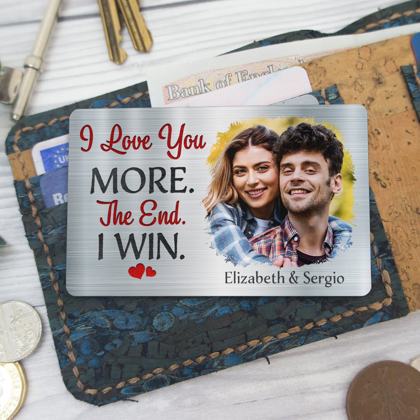 Custom Photo I Love You More - Gift For Couples - Personalized Aluminum Wallet Card