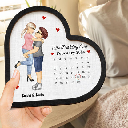Calendar The Best Day Ever - Gift For Couples - Personalized 2-Layered Wooden Plaque