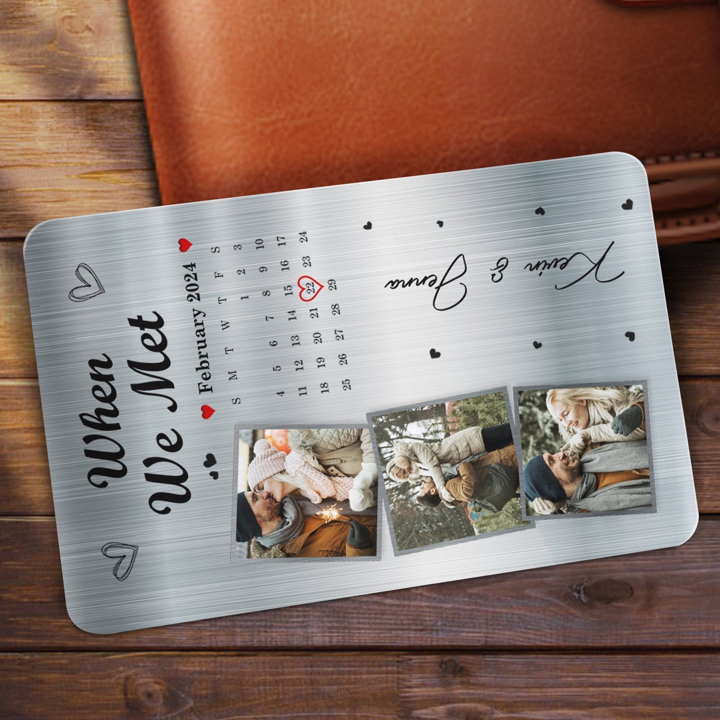 Custom Photo Calendar The Day Our Journey Began - Gift For Couples - Personalized Aluminum Wallet Card