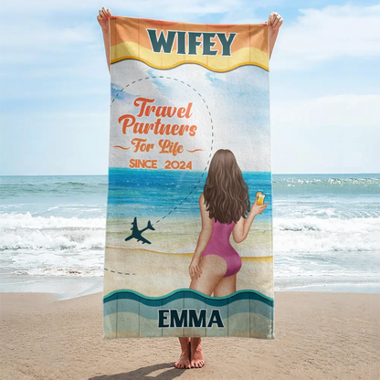 Beach Couple Travel Partners For Life - Personalized Beach Towel