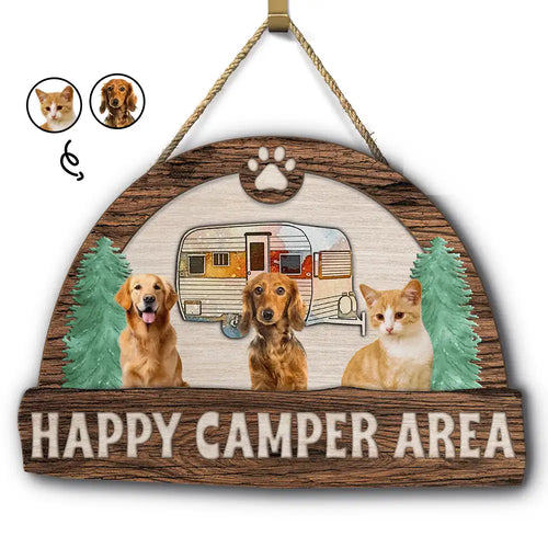 Custom Photo Happy Camper Area - Personalized Custom Shaped Wood Sign