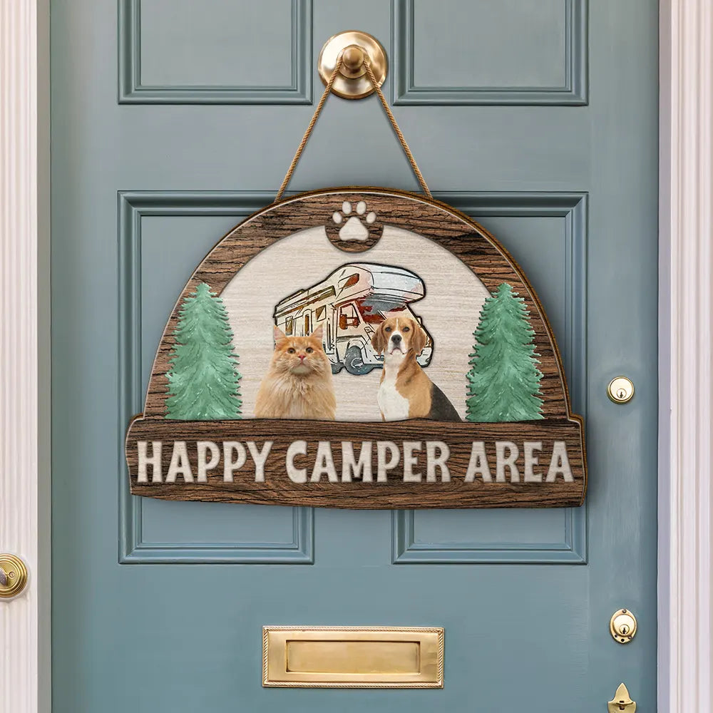 Custom Photo Happy Camper Area - Personalized Custom Shaped Wood Sign