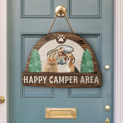 Custom Photo Happy Camper Area - Personalized Custom Shaped Wood Sign