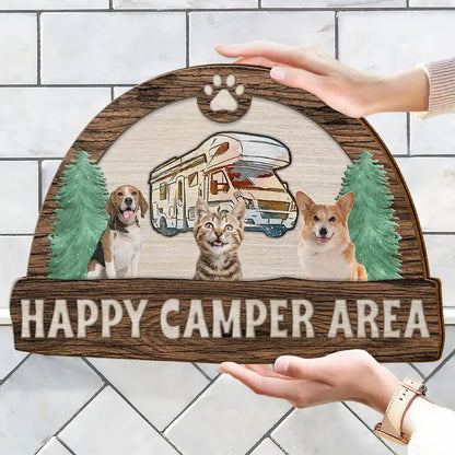 Custom Photo Happy Camper Area - Personalized Custom Shaped Wood Sign
