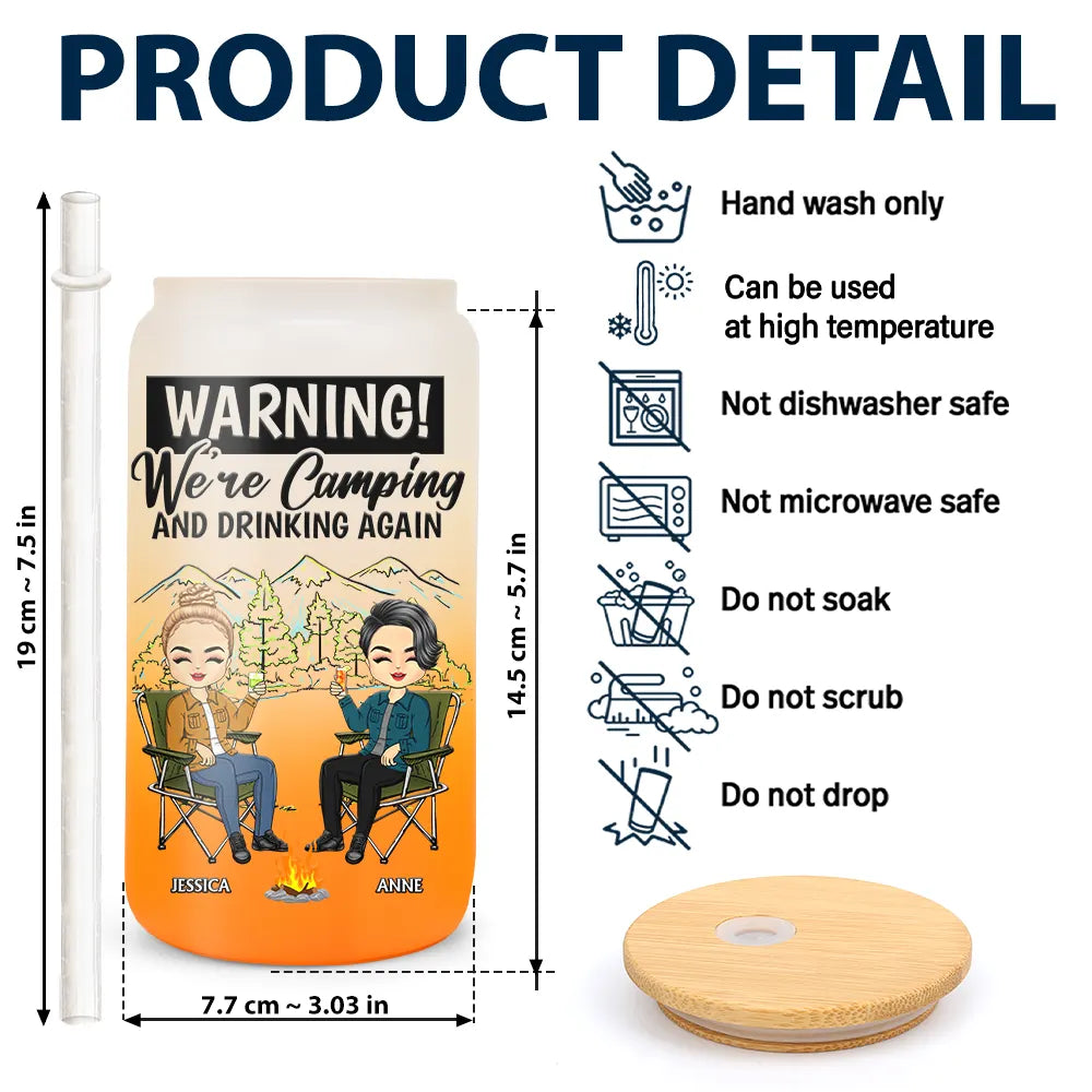 Warning We're Camping And Drinking Again - Personalized Ombre Frosted Glass Can