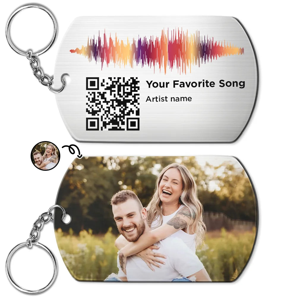 Custom Photo QR Song Code Soundwave - Personalized Aluminum Keychain