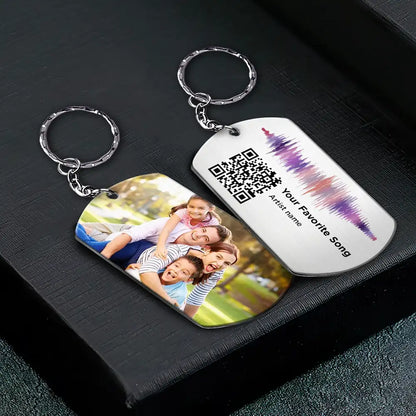 Custom Photo QR Song Code Soundwave - Personalized Aluminum Keychain