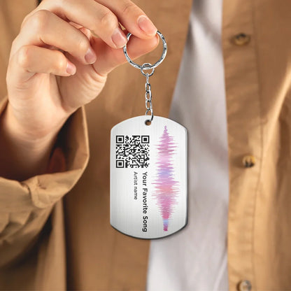 Custom Photo QR Song Code Soundwave - Personalized Aluminum Keychain