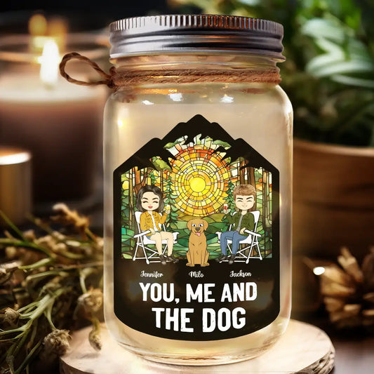 Camping You, Me And The Dogs - Personalized Mason Jar Light