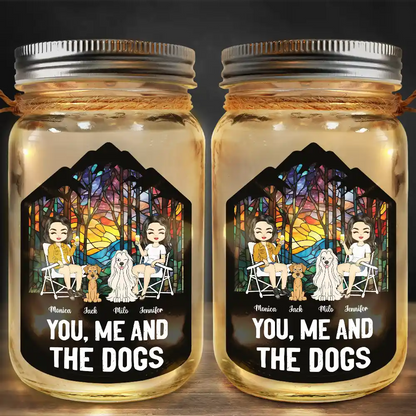 Camping You, Me And The Dogs - Personalized Mason Jar Light