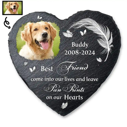 Custom Photo No Longer By My Side But Forever In My Heart - Personalized Heart Memorial Garden Stone