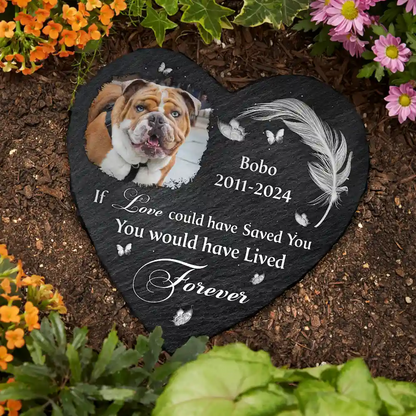 Custom Photo No Longer By My Side But Forever In My Heart - Personalized Heart Memorial Garden Stone