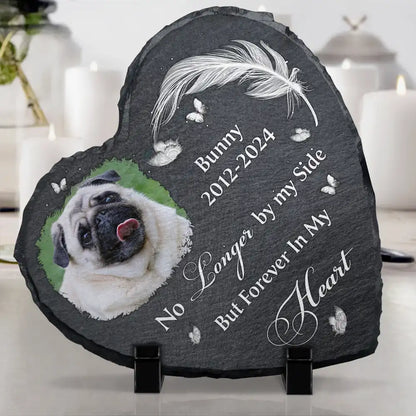 Custom Photo No Longer By My Side But Forever In My Heart - Personalized Heart Memorial Garden Stone