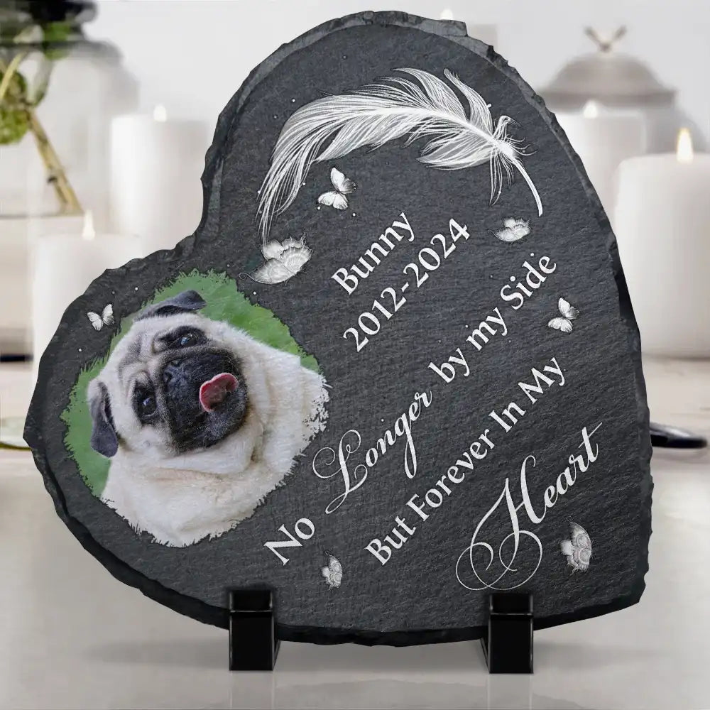 Custom Photo No Longer By My Side But Forever In My Heart - Personalized Heart Memorial Garden Stone