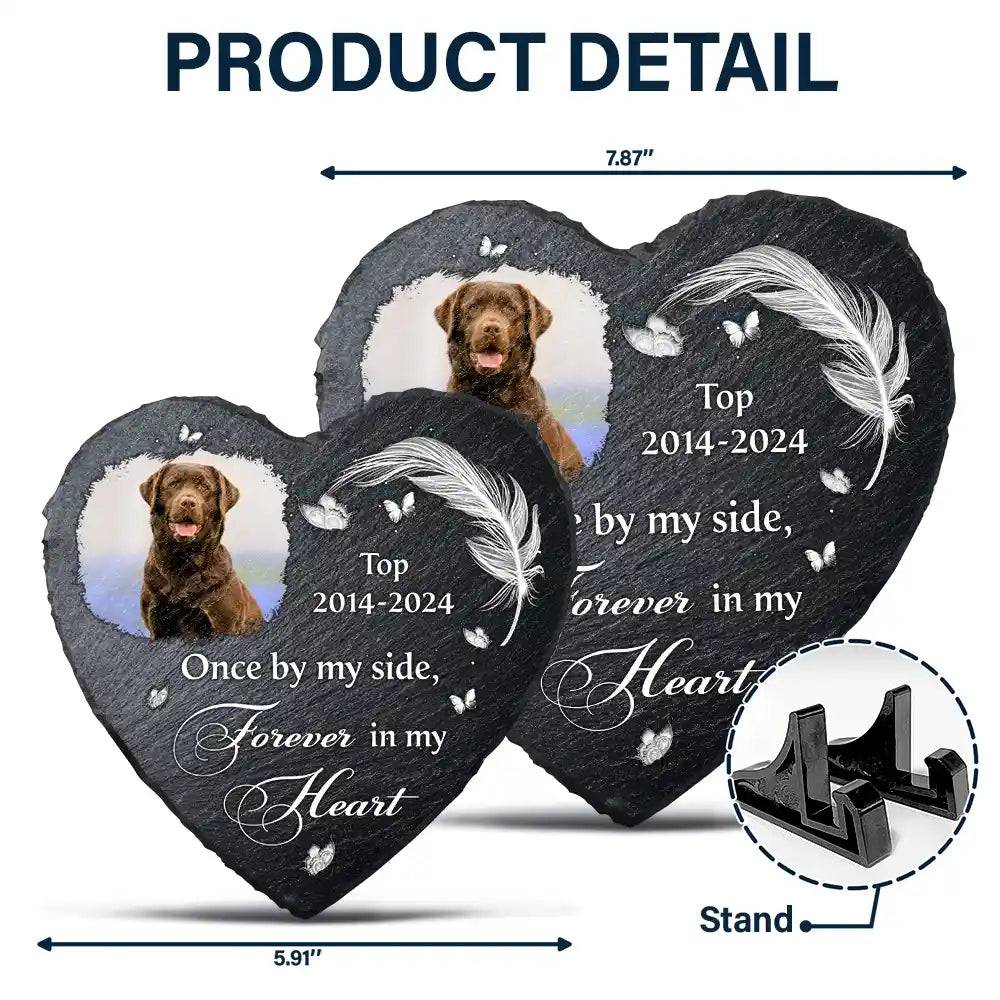 Custom Photo No Longer By My Side But Forever In My Heart - Personalized Heart Memorial Garden Stone