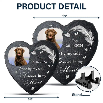 Custom Photo No Longer By My Side But Forever In My Heart - Personalized Heart Memorial Garden Stone
