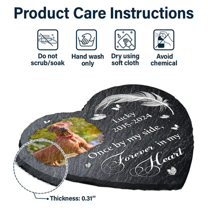 Custom Photo No Longer By My Side But Forever In My Heart - Personalized Heart Memorial Garden Stone