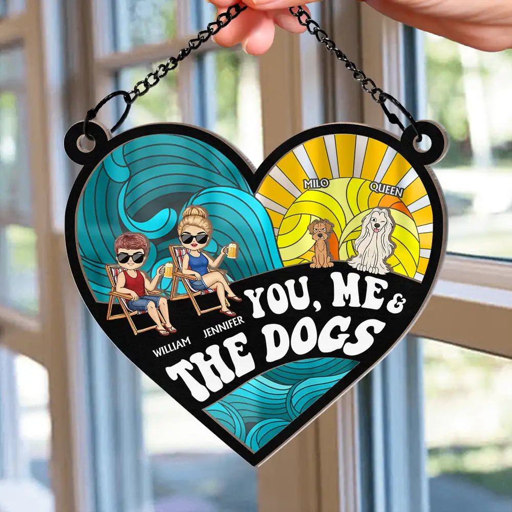 Beach You Me And The Dogs - Personalized Window Hanging Suncatcher Ornament