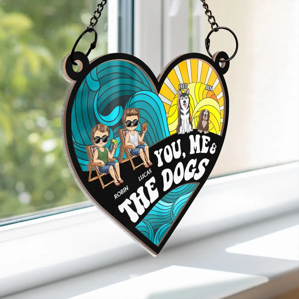 Beach You Me And The Dogs - Personalized Window Hanging Suncatcher Ornament