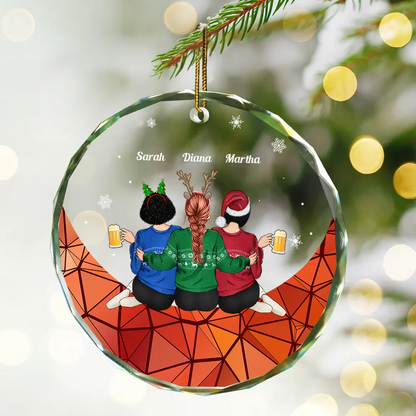 Christmas Besties Sister Sitting On The Moon - Personalized Circle Ornament