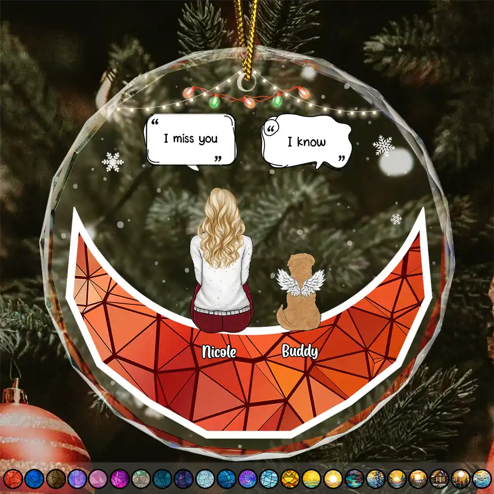 Christmas Memorial Sitting On Moon I Miss You - Personalized Circle Ornament