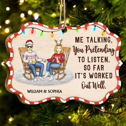 Christmas Couple Married Worked Out Well - Personalized Medallion Wooden Ornament