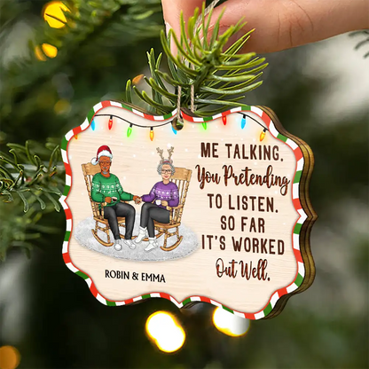 Christmas Couple Married Worked Out Well - Personalized Medallion Wooden Ornament