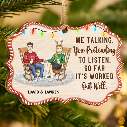 Christmas Couple Married Worked Out Well - Personalized Medallion Wooden Ornament