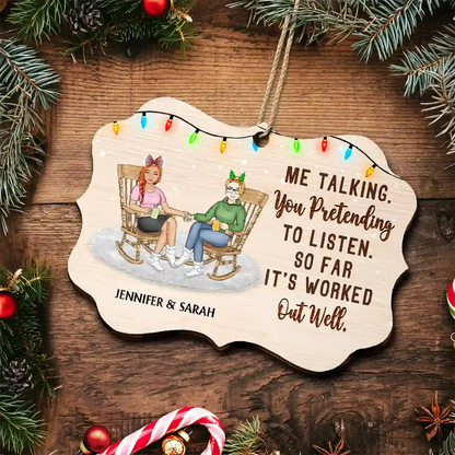 Christmas Couple Married Worked Out Well - Personalized Medallion Wooden Ornament