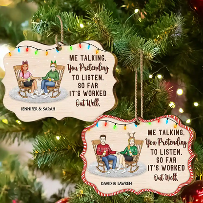 Christmas Couple Married Worked Out Well - Personalized Medallion Wooden Ornament