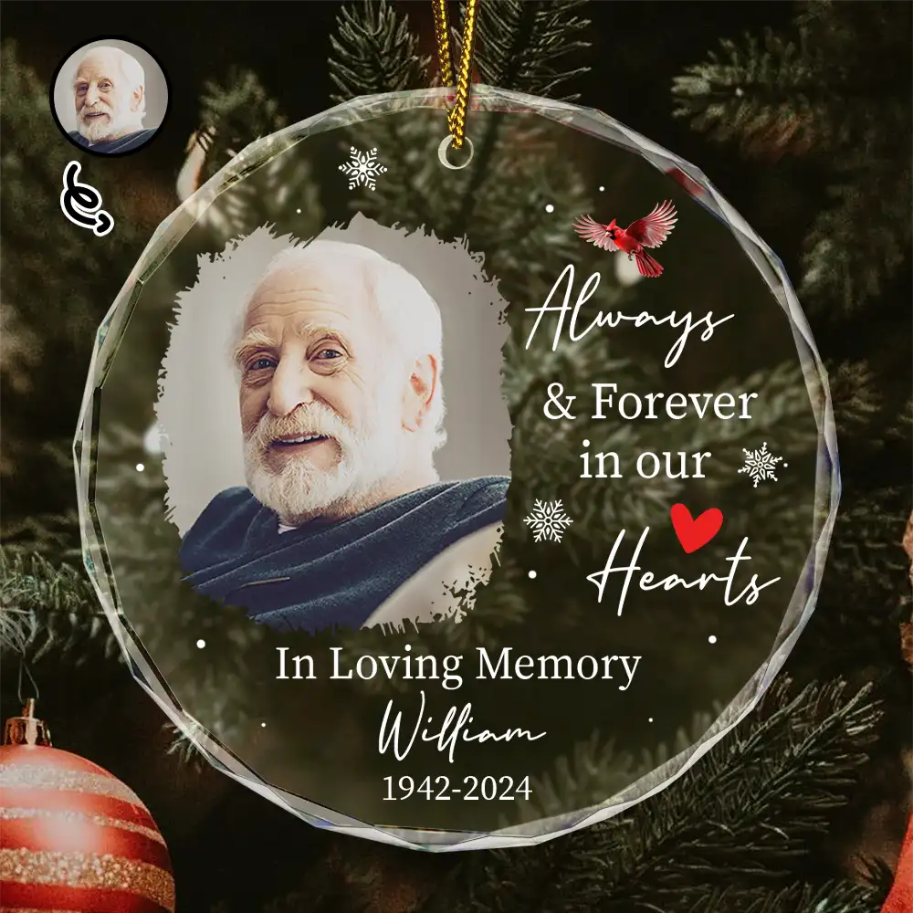 Custom Photo Always & Forever In Our Hearts - Personalized Circle Acrylic Ornament