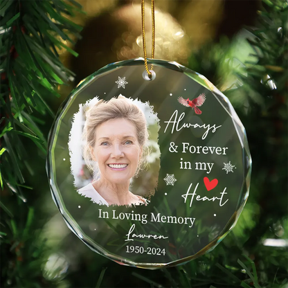 Custom Photo Always & Forever In Our Hearts - Personalized Circle Acrylic Ornament