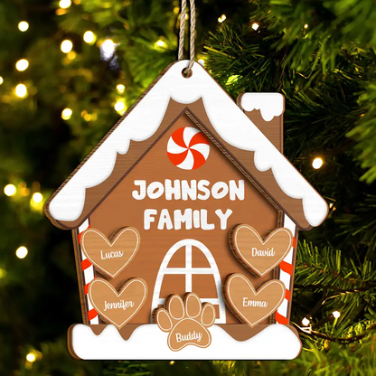 Gingerbread Cookie Family - Personalized 2-Layered Wooden Ornament