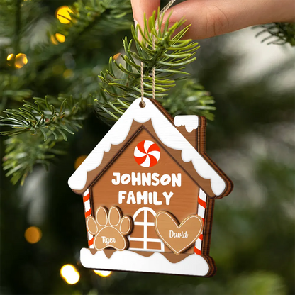 Gingerbread Cookie Family - Personalized 2-Layered Wooden Ornament